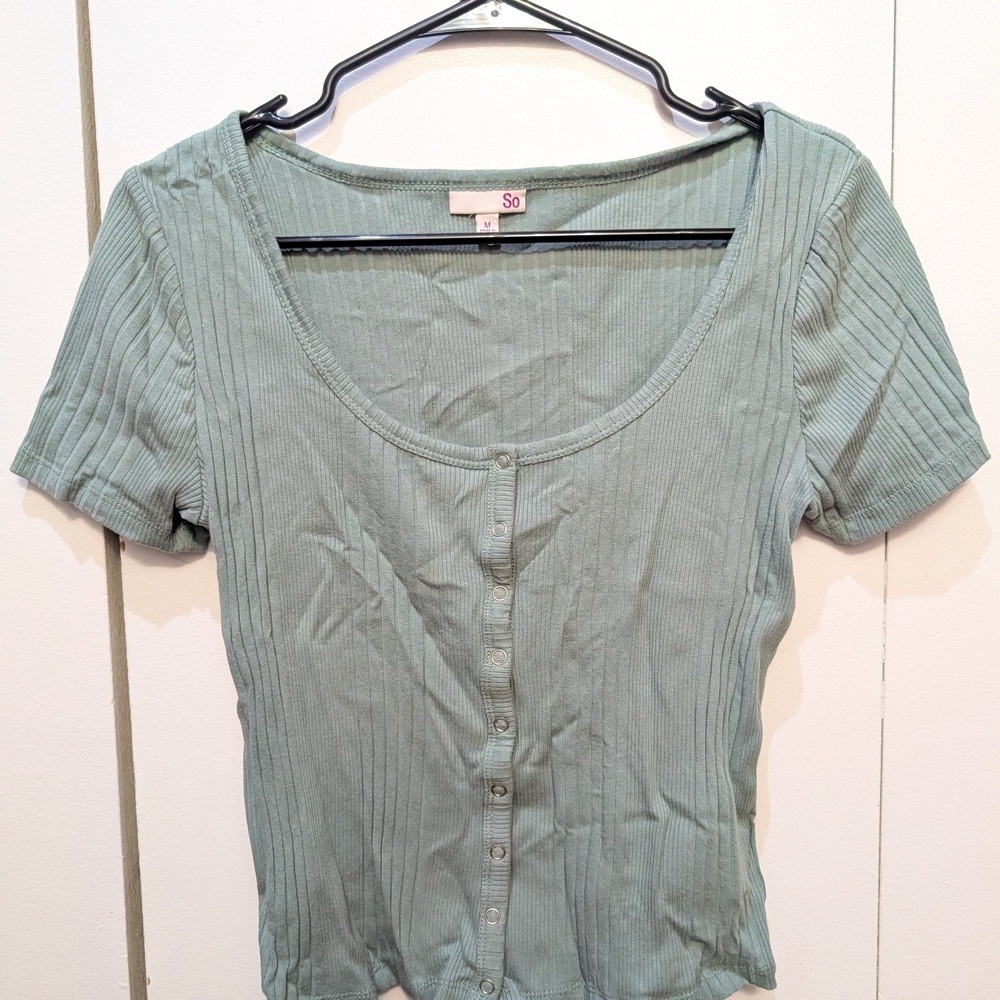 Sonoma Teal/Seafoam Ribbed Short-Sleeved Shirt  With Scoop Neck Mostly Cotton